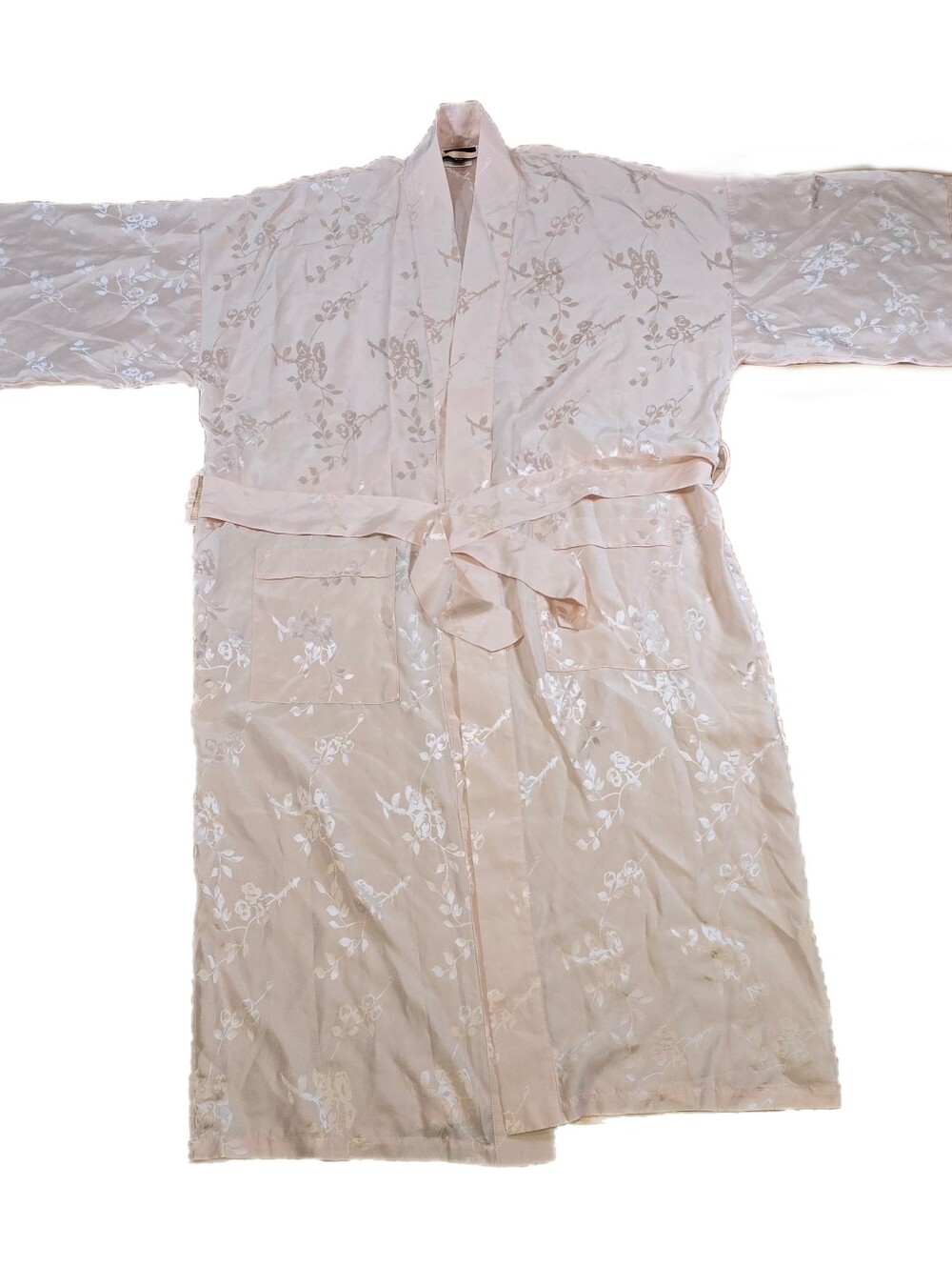 Dreamsacks Light Pink Floral 100% Silk Kimono 50" Long Robe Pockets Small/Medium